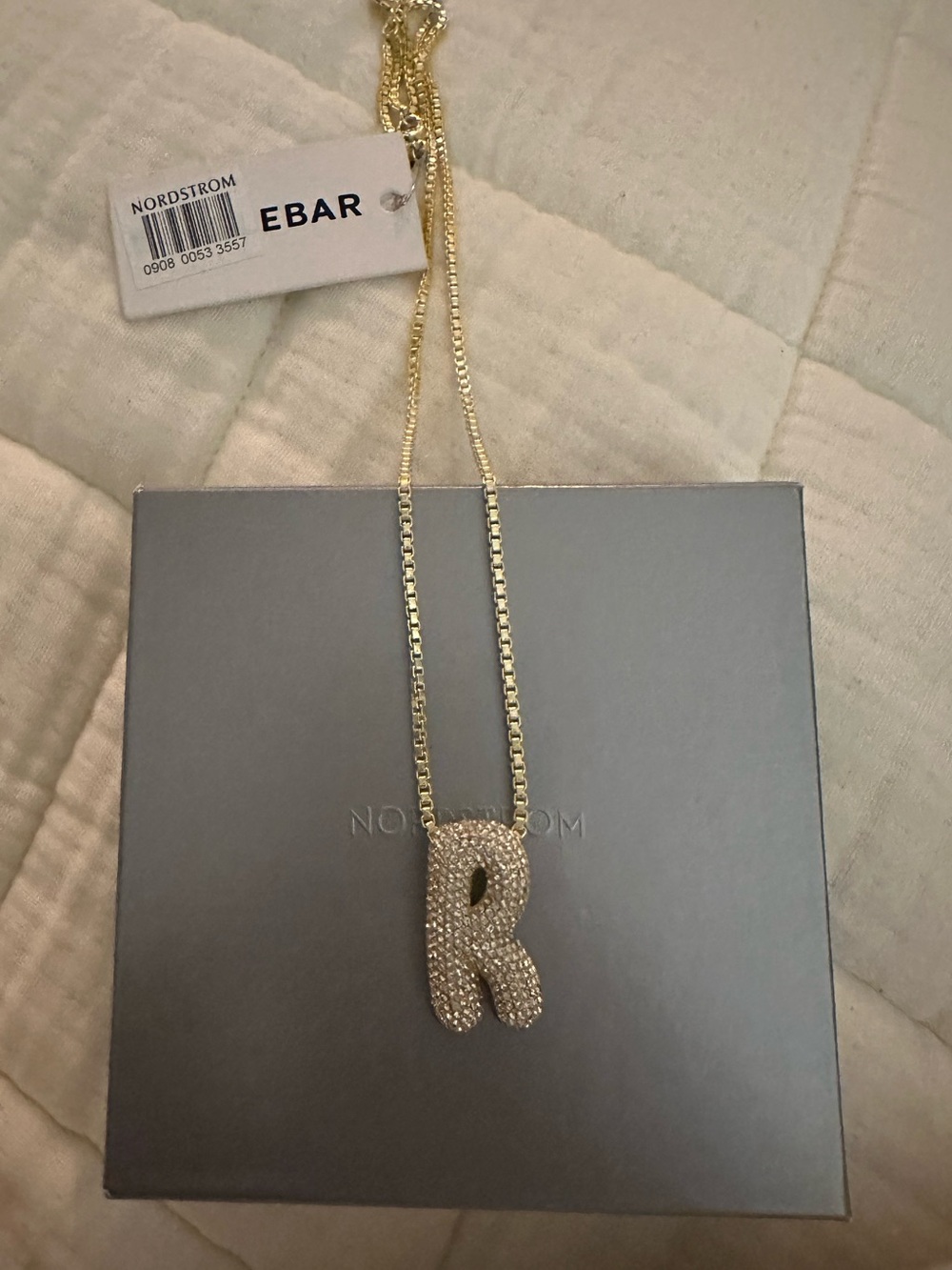 NWT BaubleBar Gold Pavé Crystal Diamond 'R' Pendant Necklace